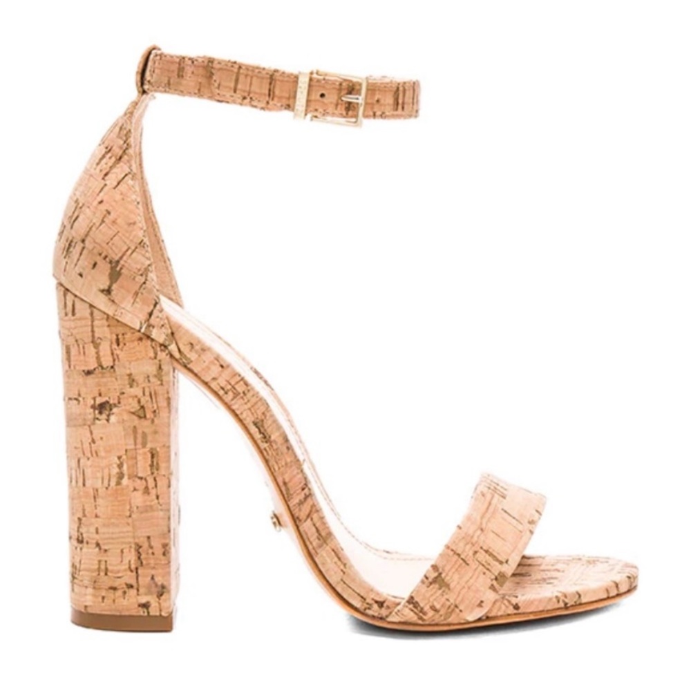 Schutz Enida tan cork heeled sandal size 8